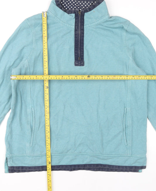 Fat Face Women’s Blue 1/4 Zip Sweatshirt UK 16 Cotton Casual