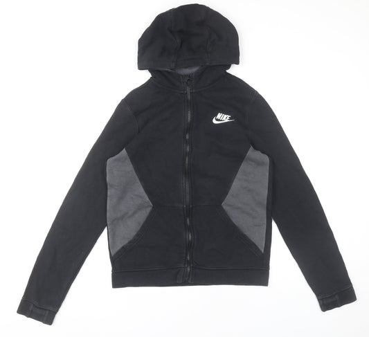 Nike Boys Black Full Zip Hoodie XL 158-170cm Cotton Blend Hooded Jacket