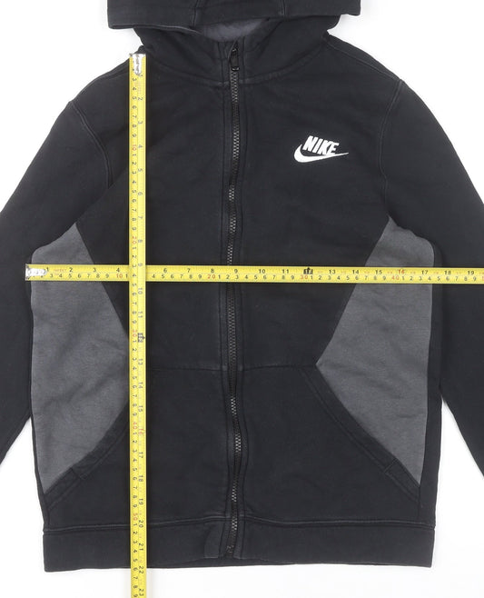 Nike Boys Black Full Zip Hoodie XL 158-170cm Cotton Blend Hooded Jacket