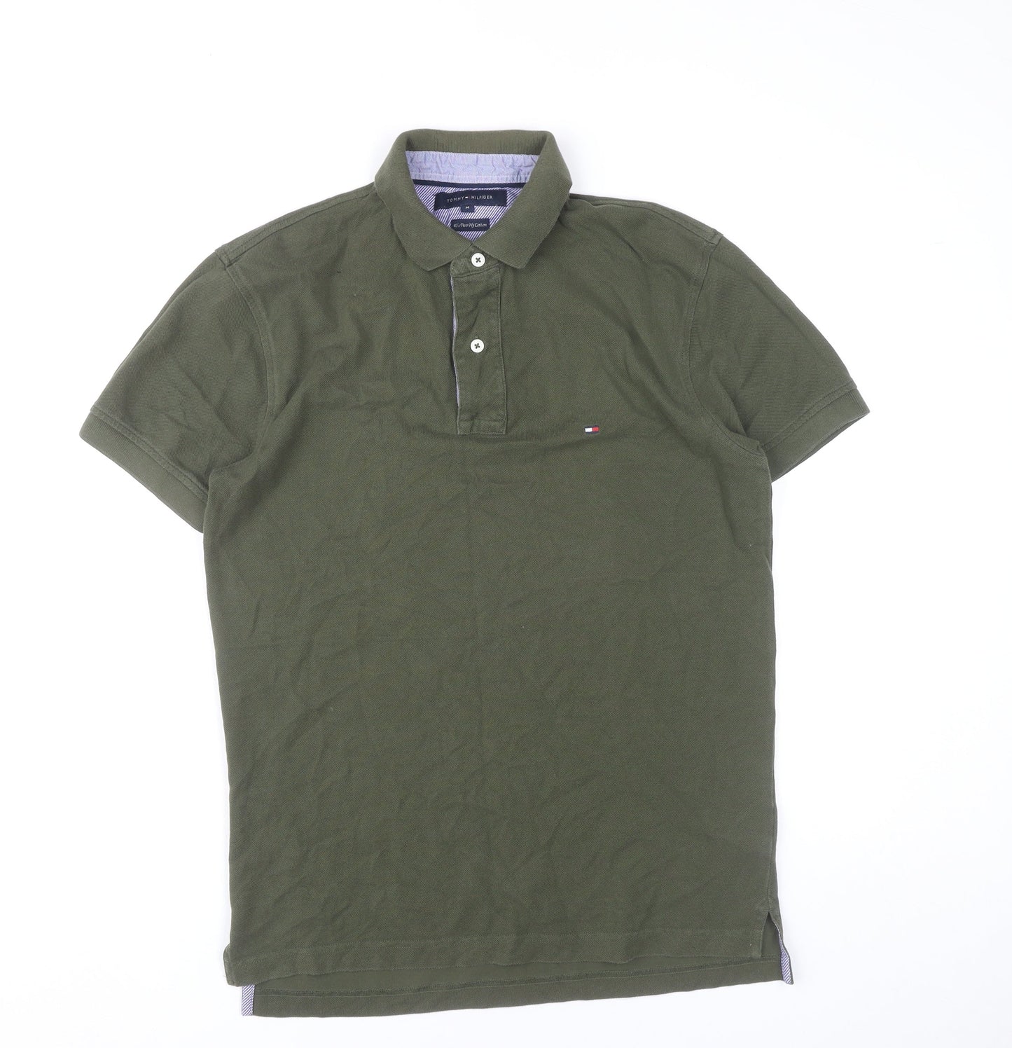 Tommy Hilfiger Men’s Green Polo Shirt M Cotton Short Sleeve
