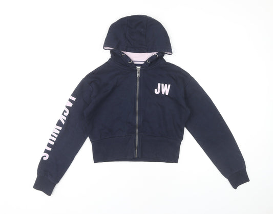 Jack Wills Girls Blue Full Zip Hoodie 9-10 Years Cotton Blend Hooded Top