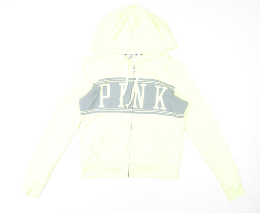 Victoria's Secret PINK Womens Yellow Hoodie Medium Full Zip Logo