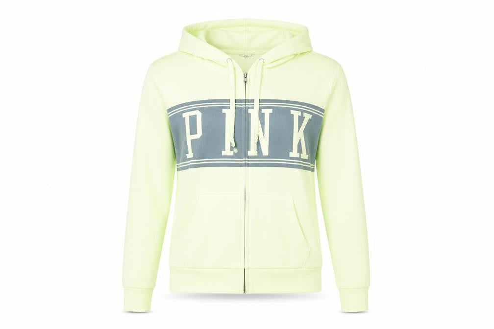 Victoria's Secret PINK Womens Yellow Hoodie Medium Full Zip Logo