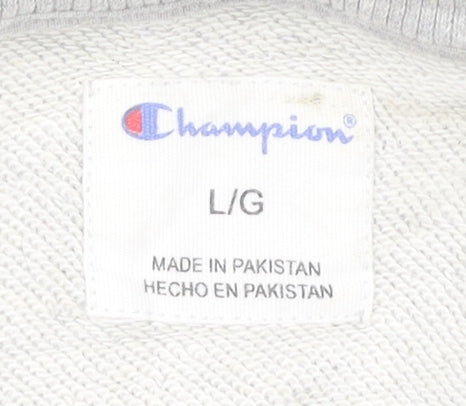 Champion Mens Grey Pullover Sweatshirt L Logo Graphic Crew Neck