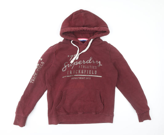 Superdry Women’s Burgundy Hoodie UK 14 Track & Field Cotton Blend