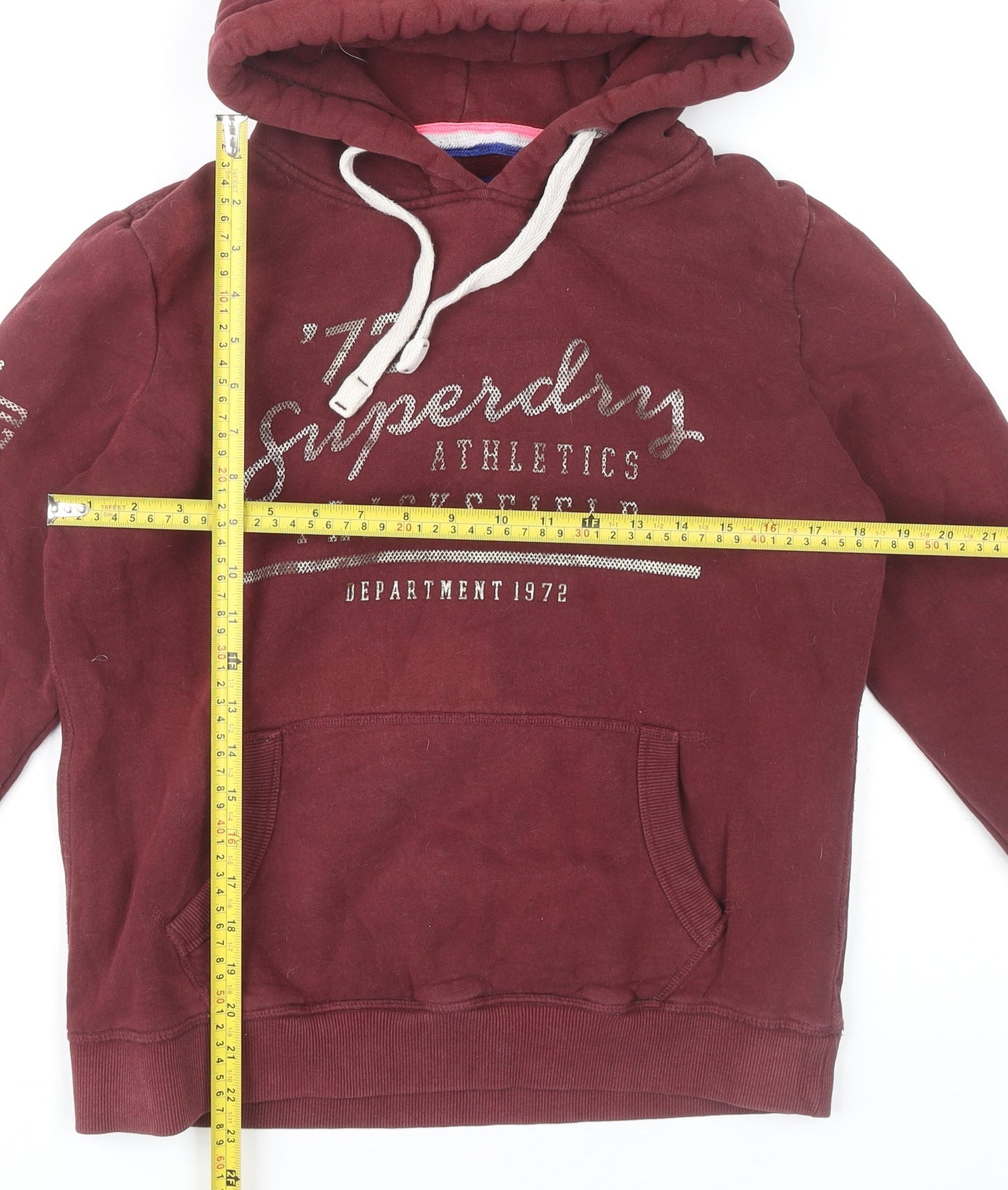 Superdry Women’s Burgundy Hoodie UK 14 Track & Field Cotton Blend