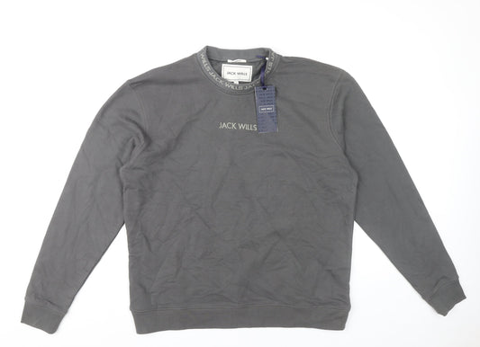 Jack Wills Men’s Grey Sweatshirt L Relaxed Fit Pullover Crew Neck