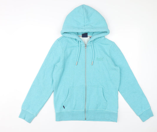 Superdry Womens Blue Full Zip Hoodie Size 12 Regular Fit Logo