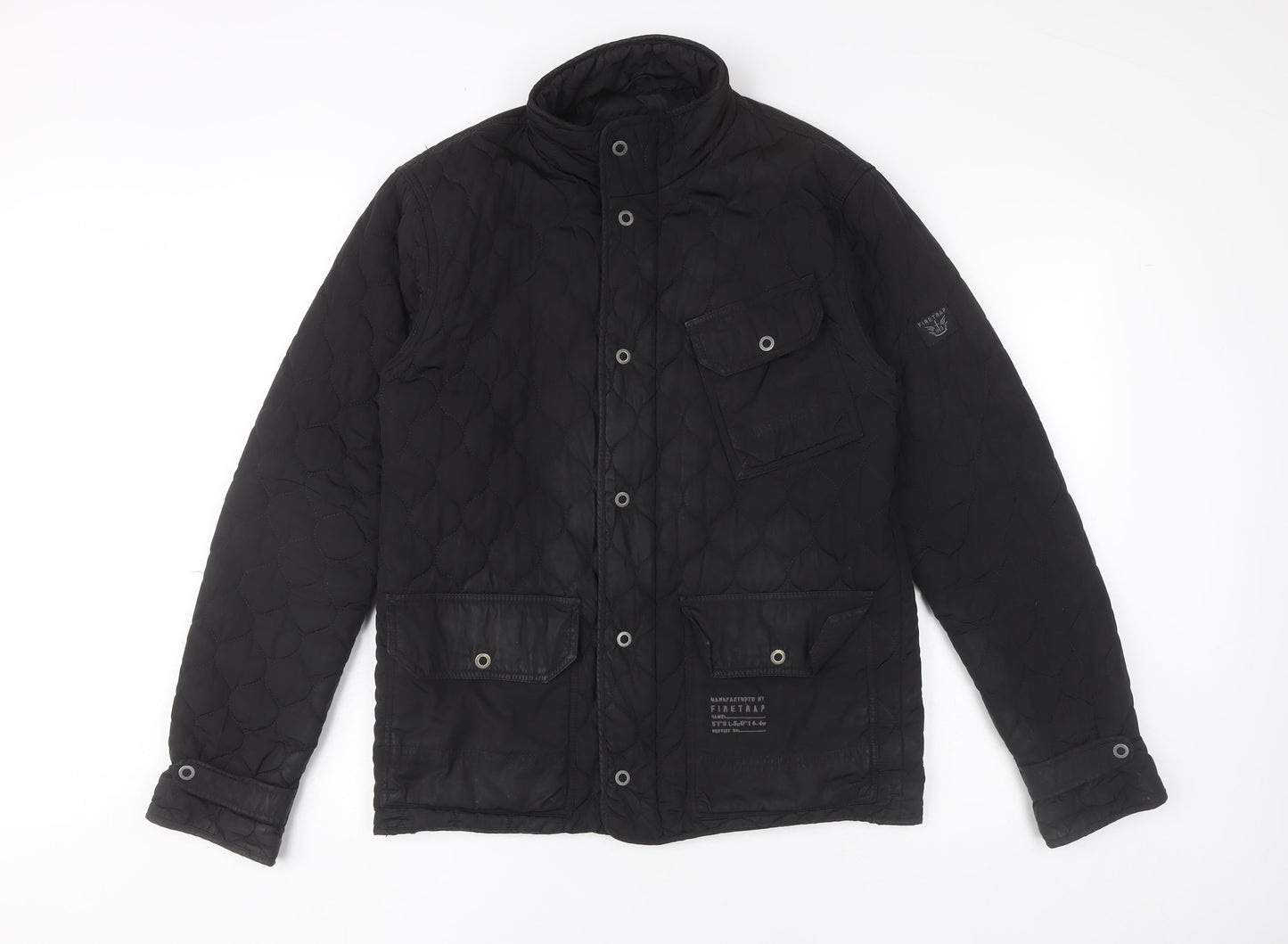 Firetrap Men’s Black Quilted Mid-Length Casual Jacket Size M