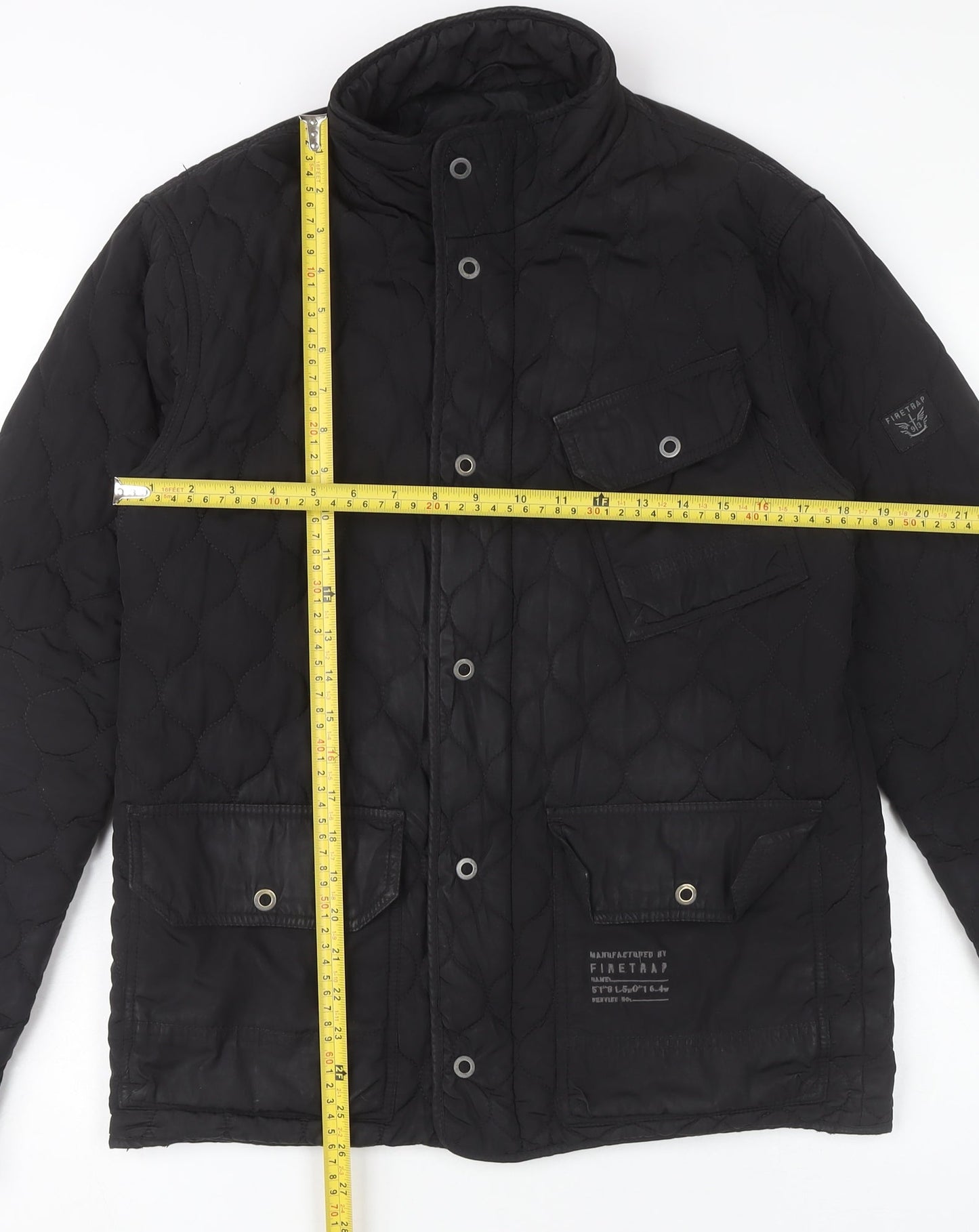 Firetrap Men’s Black Quilted Mid-Length Casual Jacket Size M