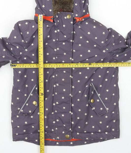 Boden Girls Purple Star Print Parka Coat 6-7 Years Winter Hooded