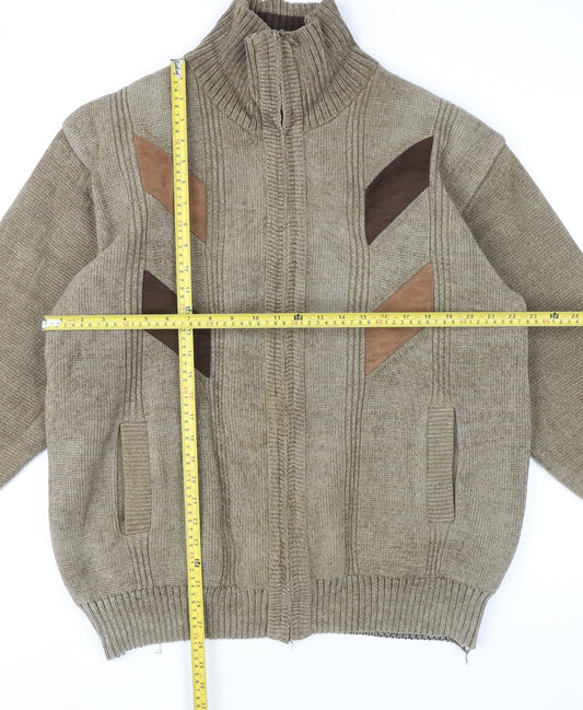 Raphael Valencino Men's Beige XL Knit Zip Jacket Retro Style