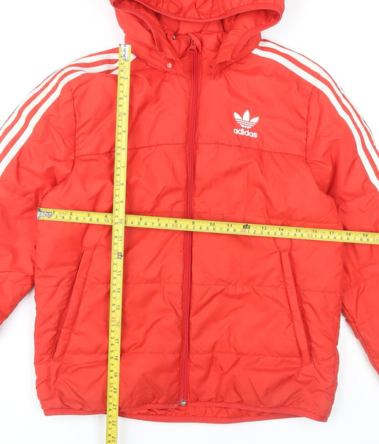 Adidas Boys Red Puffer Jacket Hooded Full Zip Sports Coat 11-12 Years
