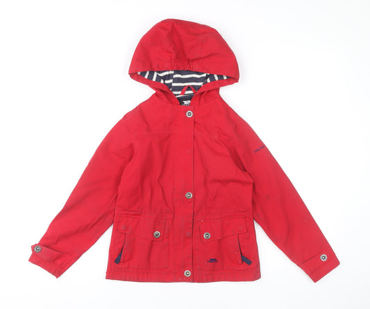 Trespass Girls Red Waterproof Hooded Rain Coat Jacket 5-6 Years