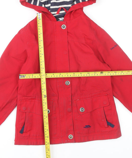Trespass Girls Red Waterproof Hooded Rain Coat Jacket 5-6 Years