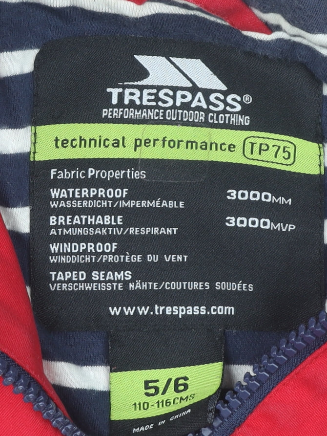 Trespass Girls Red Waterproof Hooded Rain Coat Jacket 5-6 Years