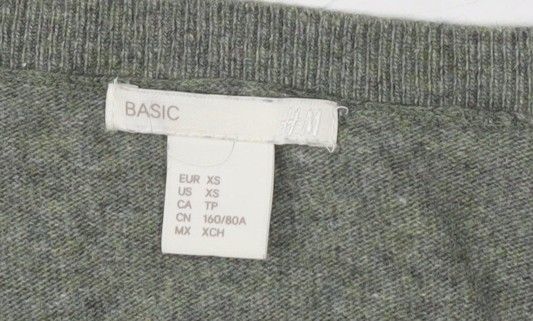 H&M Women’s Grey V-Neck Pullover Jumper XS Regular Fit