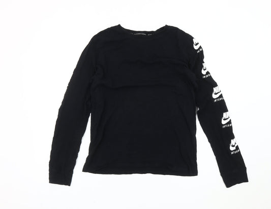 Nike Men's Black Long Sleeve Athletic Fit Cotton Logo T-Shirt Size S