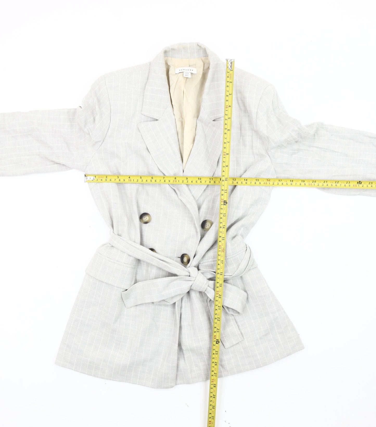 Topshop Women’s Grey Check Cotton Belted Blazer Jacket UK 10