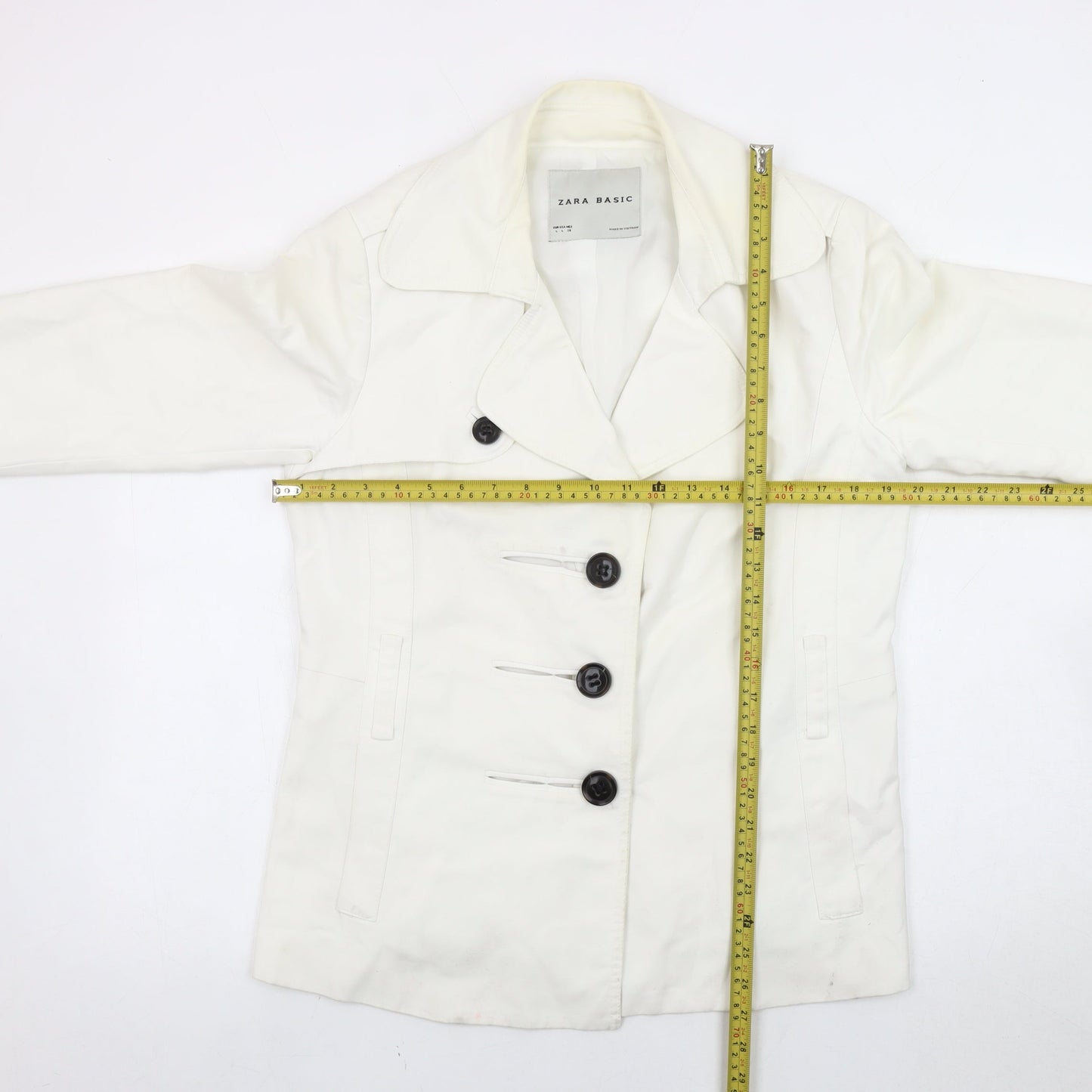 Zara Basic Women’s White Pea Coat Size 14 Cotton Blend Workwear