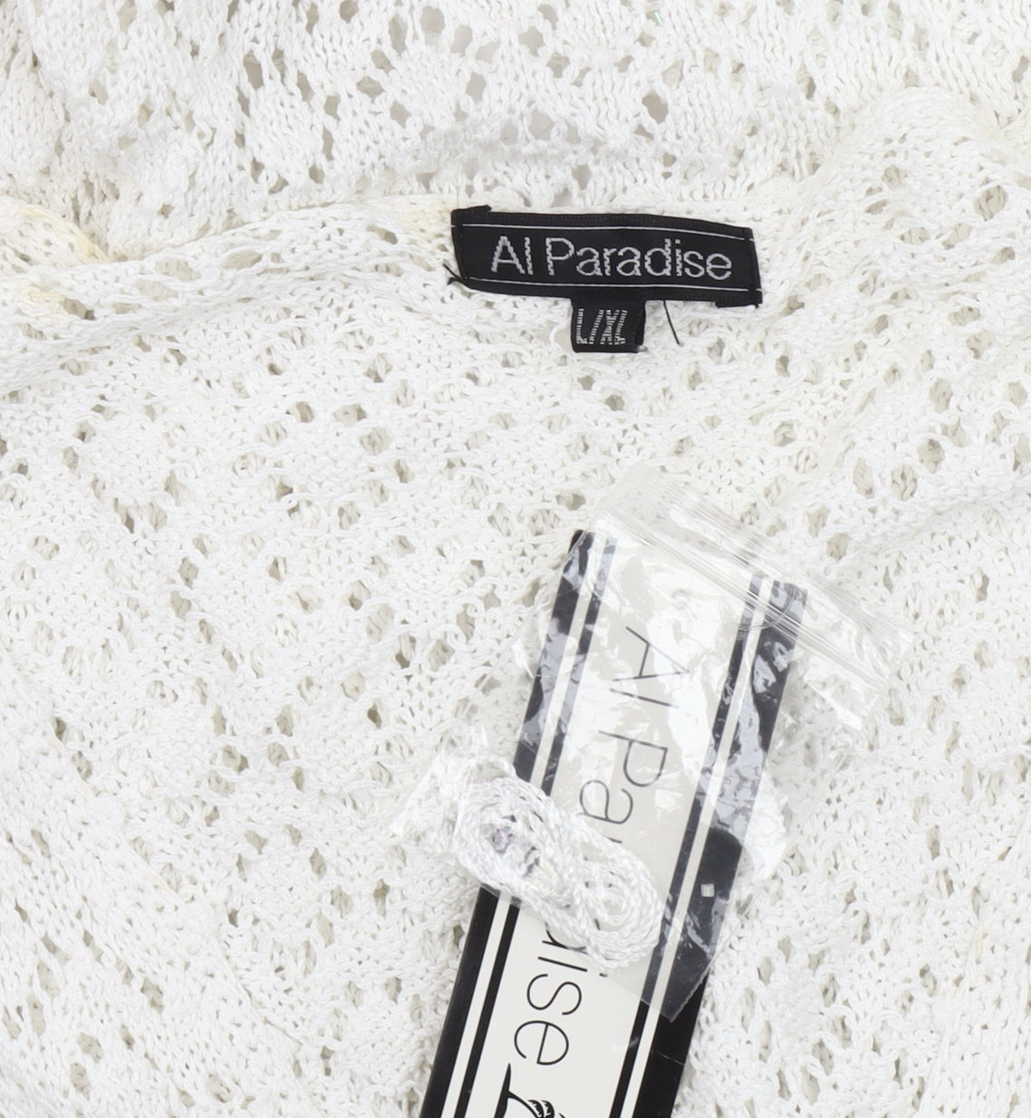 Al Paradise Women White L Open-Knit Beaded Short Sleeve Cardigan