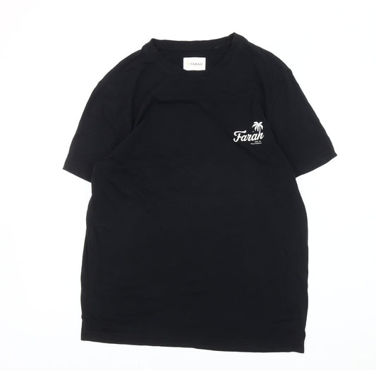 Farah Mens Black Cotton Crew Neck T-Shirt Size M Holiday Logo Tee