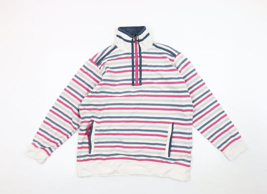 Hazy Blue Womens Striped Cotton Sweatshirt M 1/2 Zip Multicoloured
