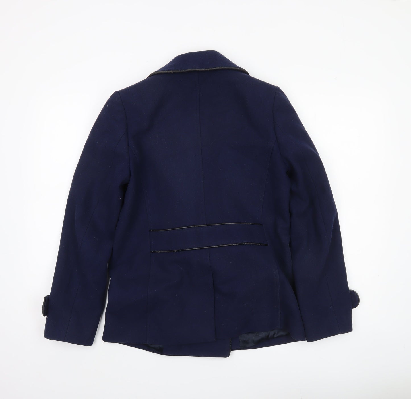 Jaeger Womens Blue Wool Blend Pea Coat UK 8 Workwear Smart Jacket