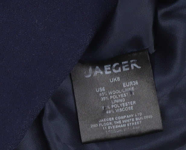 Jaeger Womens Blue Wool Blend Pea Coat UK 8 Workwear Smart Jacket