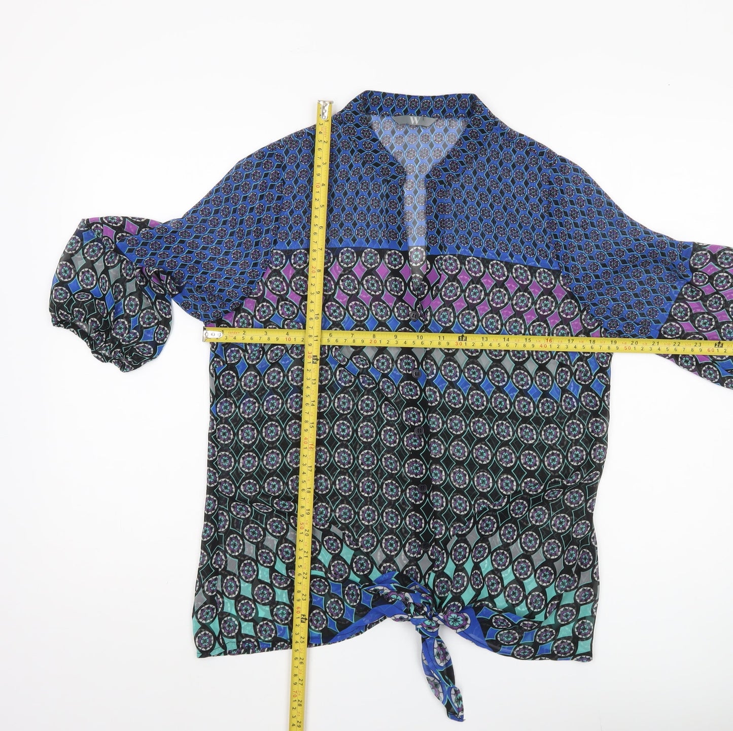 BHS Womens Multicoloured Size 10 Tunic Blouse 3/4 Sleeve V-Neck