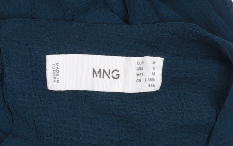 MNG Women Blue Midi Shift Dress Size 10 Long Sleeve V-Neck