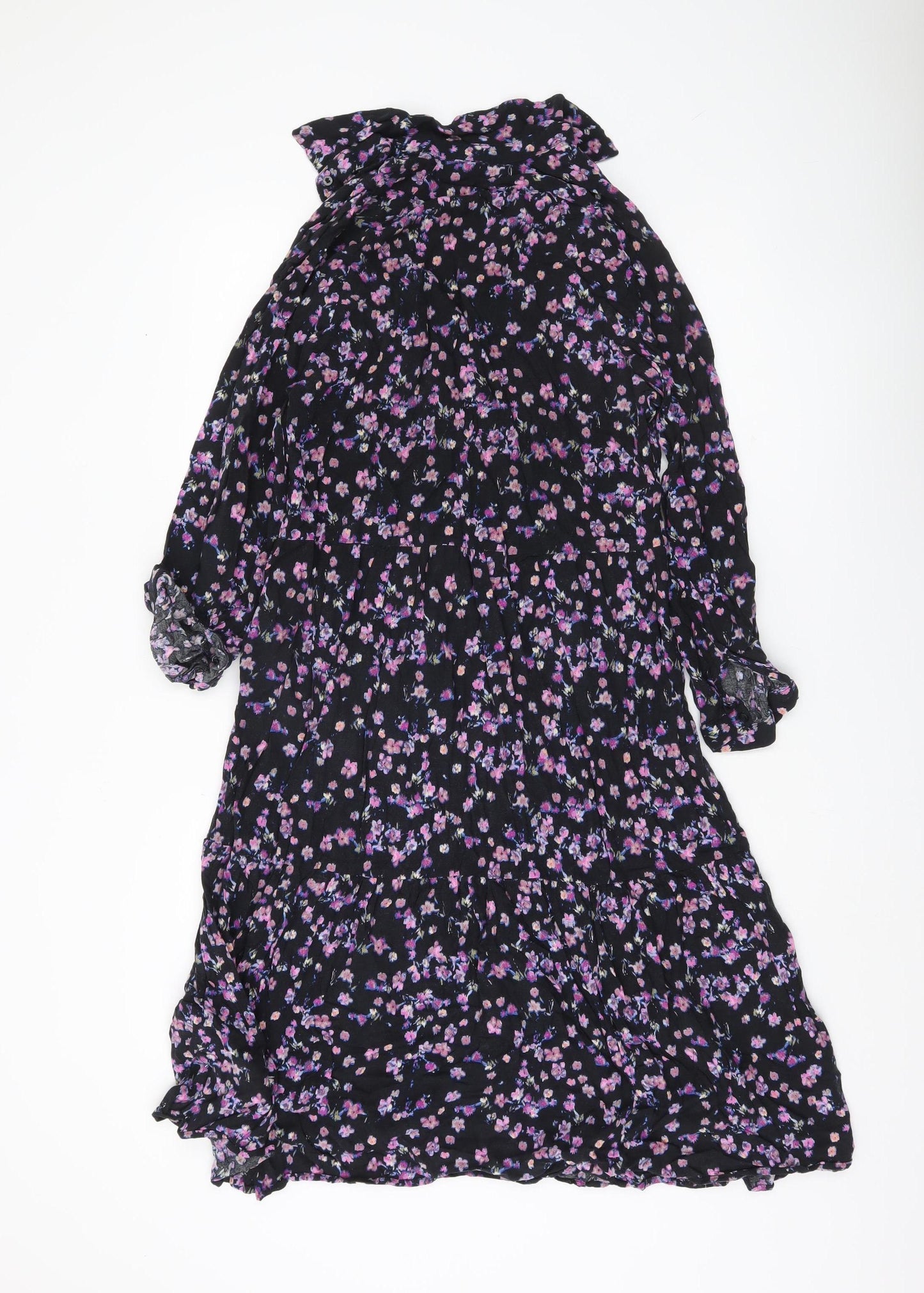 H&M Women’s Black Floral Collared Long Sleeve Shirt Dress Size 8