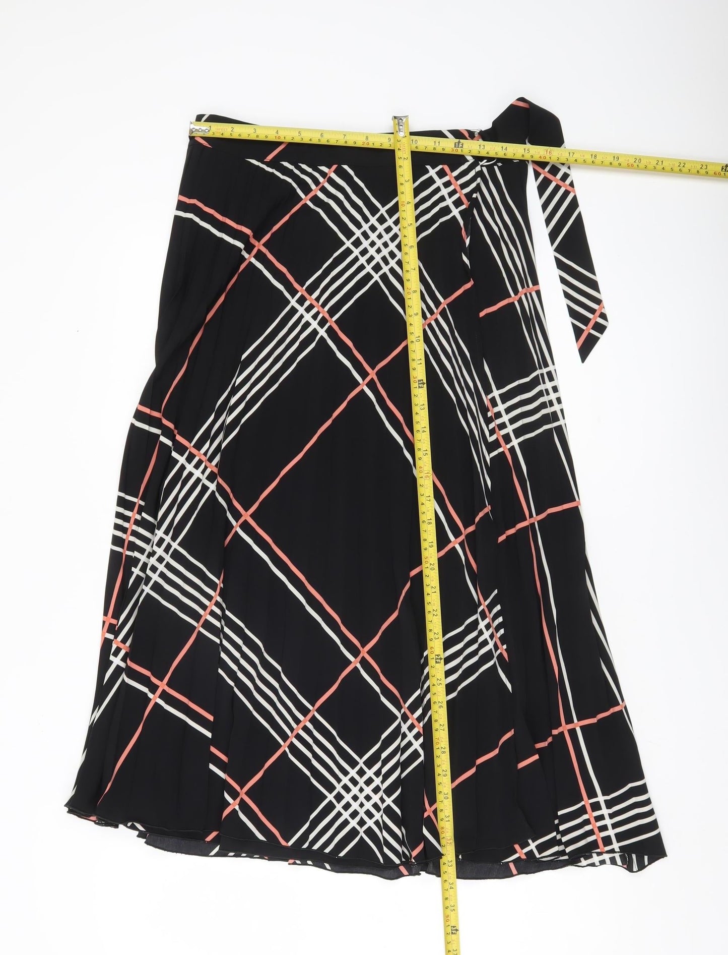 Warehouse Women’s Black Check Midi Wrap Skirt Size 12 Polyester