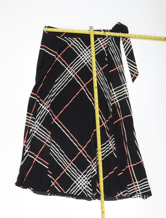 Warehouse Women’s Black Check Midi Wrap Skirt Size 12 Polyester