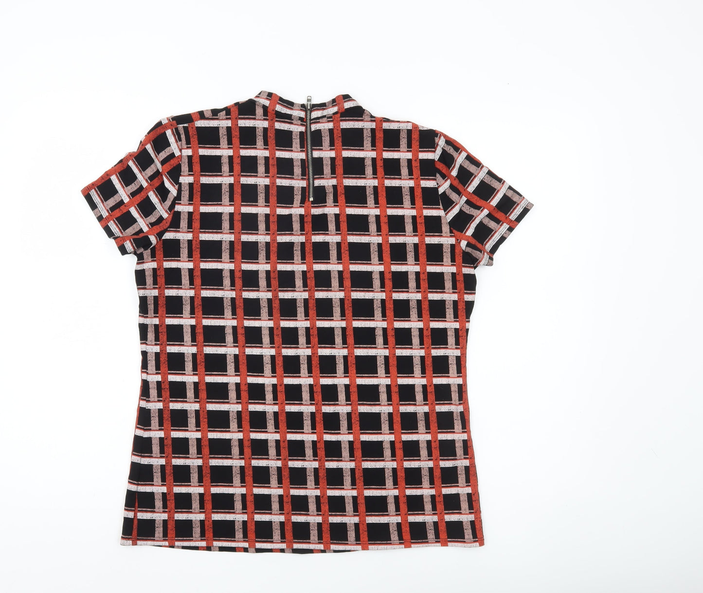 Marks and Spencer Women’s Black Red Check Mock Neck T-Shirt Top Size 12