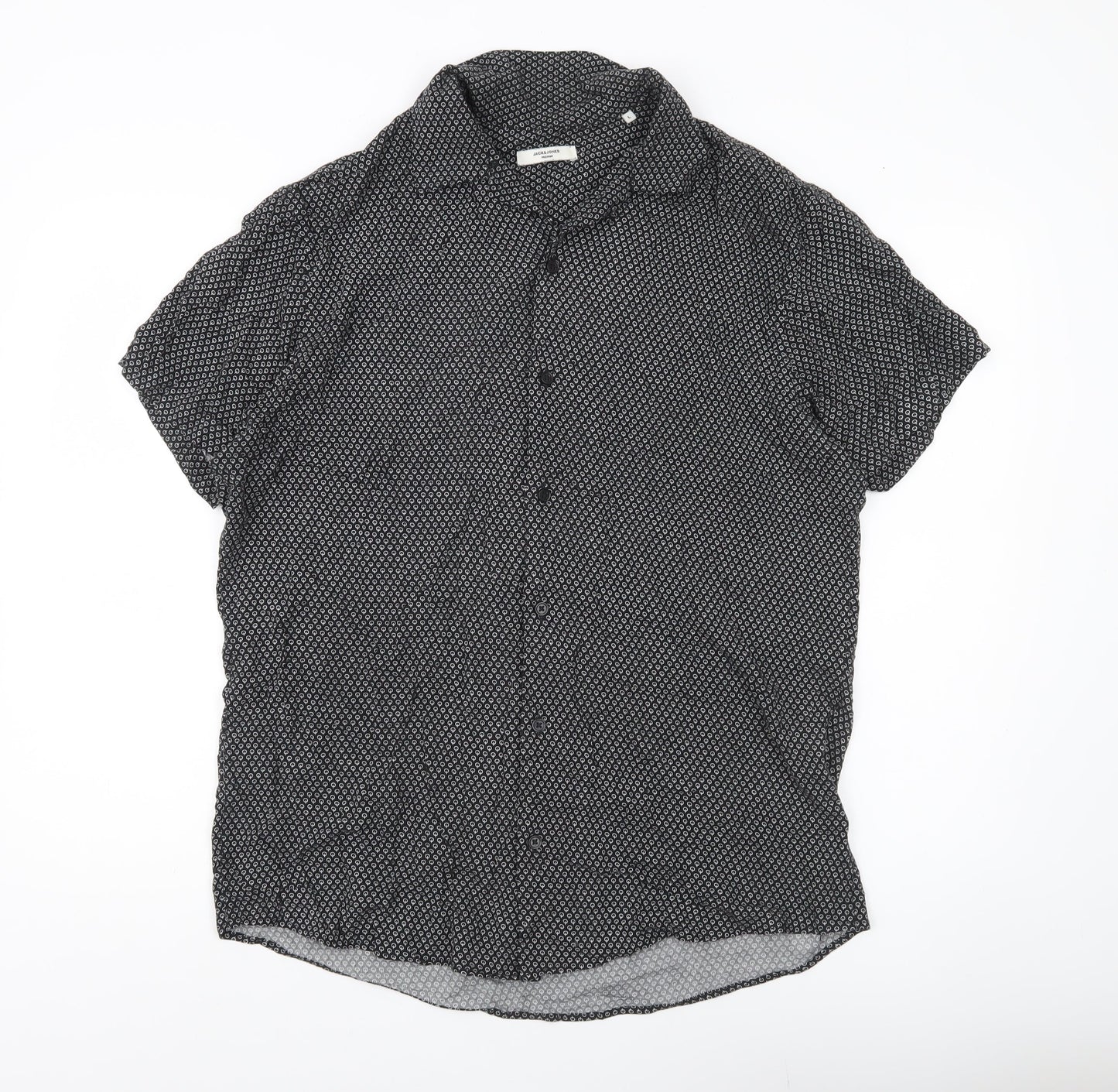 Jack & Jones Men’s Black Geometric Viscose Button-Up Shirt Size L