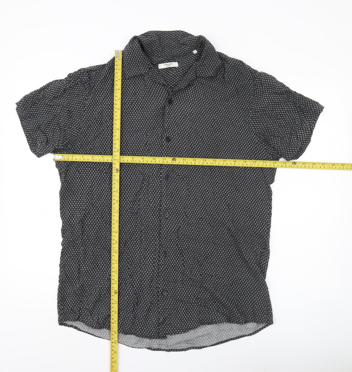 Jack & Jones Men’s Black Geometric Viscose Button-Up Shirt Size L