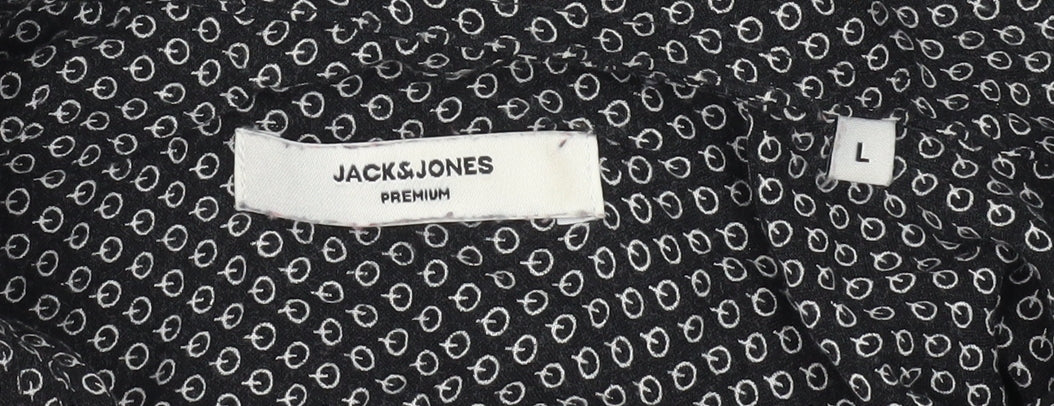 Jack & Jones Men’s Black Geometric Viscose Button-Up Shirt Size L