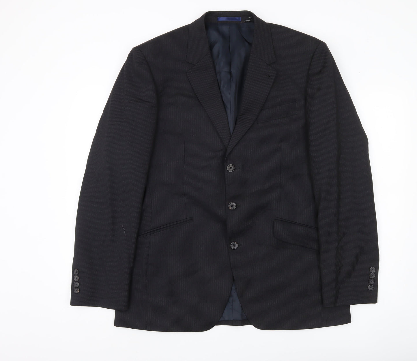 Next Italia Men's Black Wool Pinstripe Blazer Jacket 40R