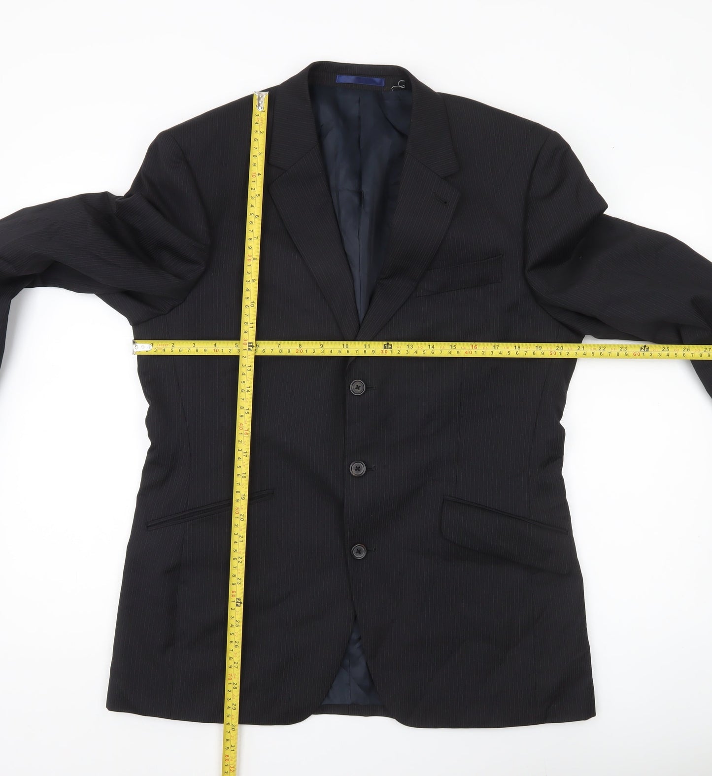 Next Italia Men's Black Wool Pinstripe Blazer Jacket 40R