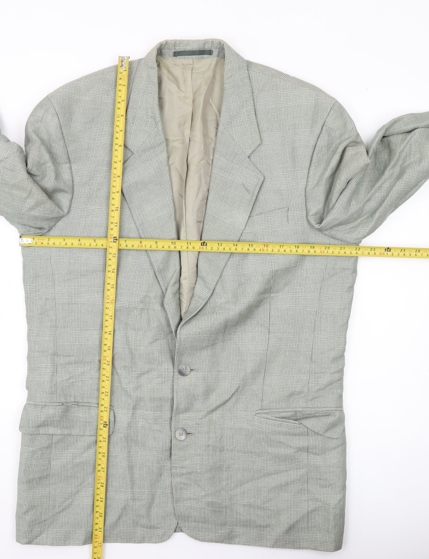 Principles Men Grey Linen Blend Blazer Jacket 40L Classic Check