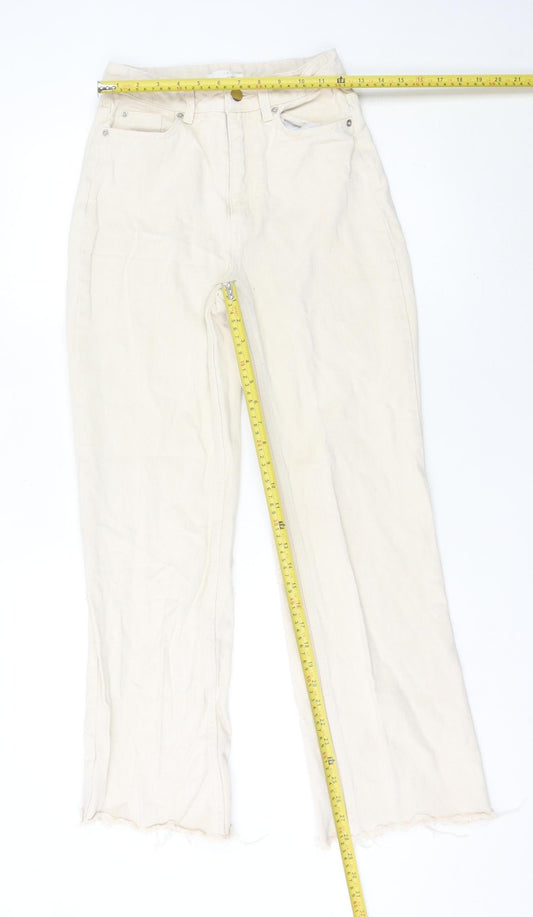 H&M Women’s Ivory Wide-Leg Cotton Denim Jeans Size 6 High Rise