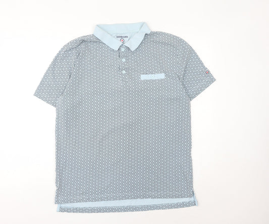 Lambretta Men’s Blue Geometric Cotton Polo Shirt 2XL