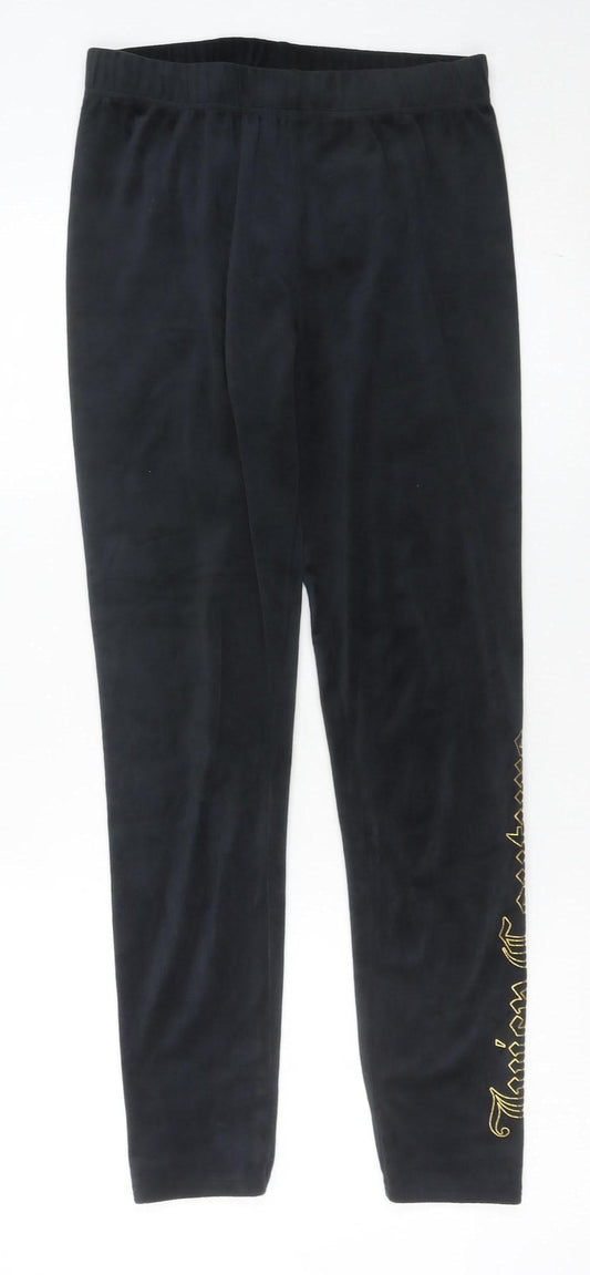 Juicy Couture Girls Black Jersey Ankle Leggings Size 14-15 Years Stretch