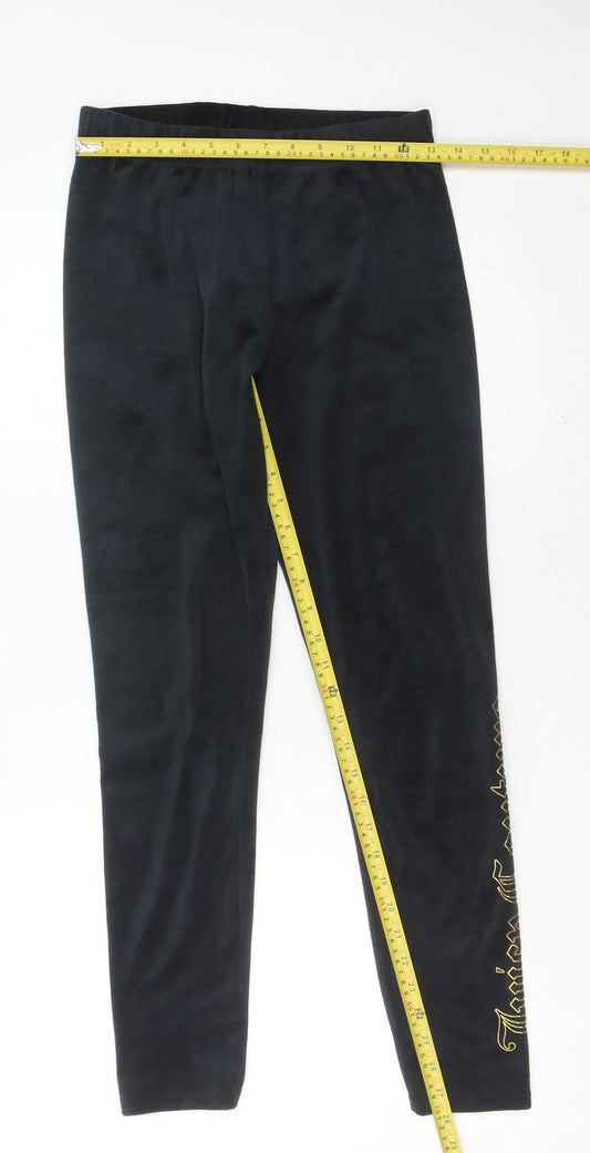Juicy Couture Girls Black Jersey Ankle Leggings Size 14-15 Years Stretch