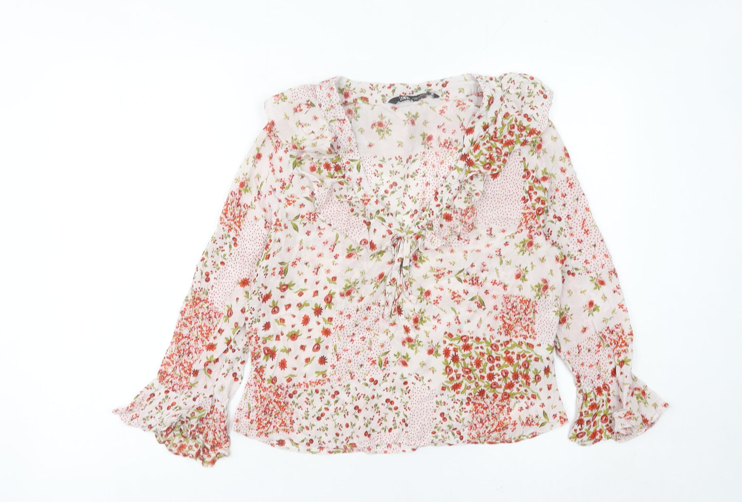 Zara Womens Multicoloured Floral Ruffle Viscose Blouse Size M