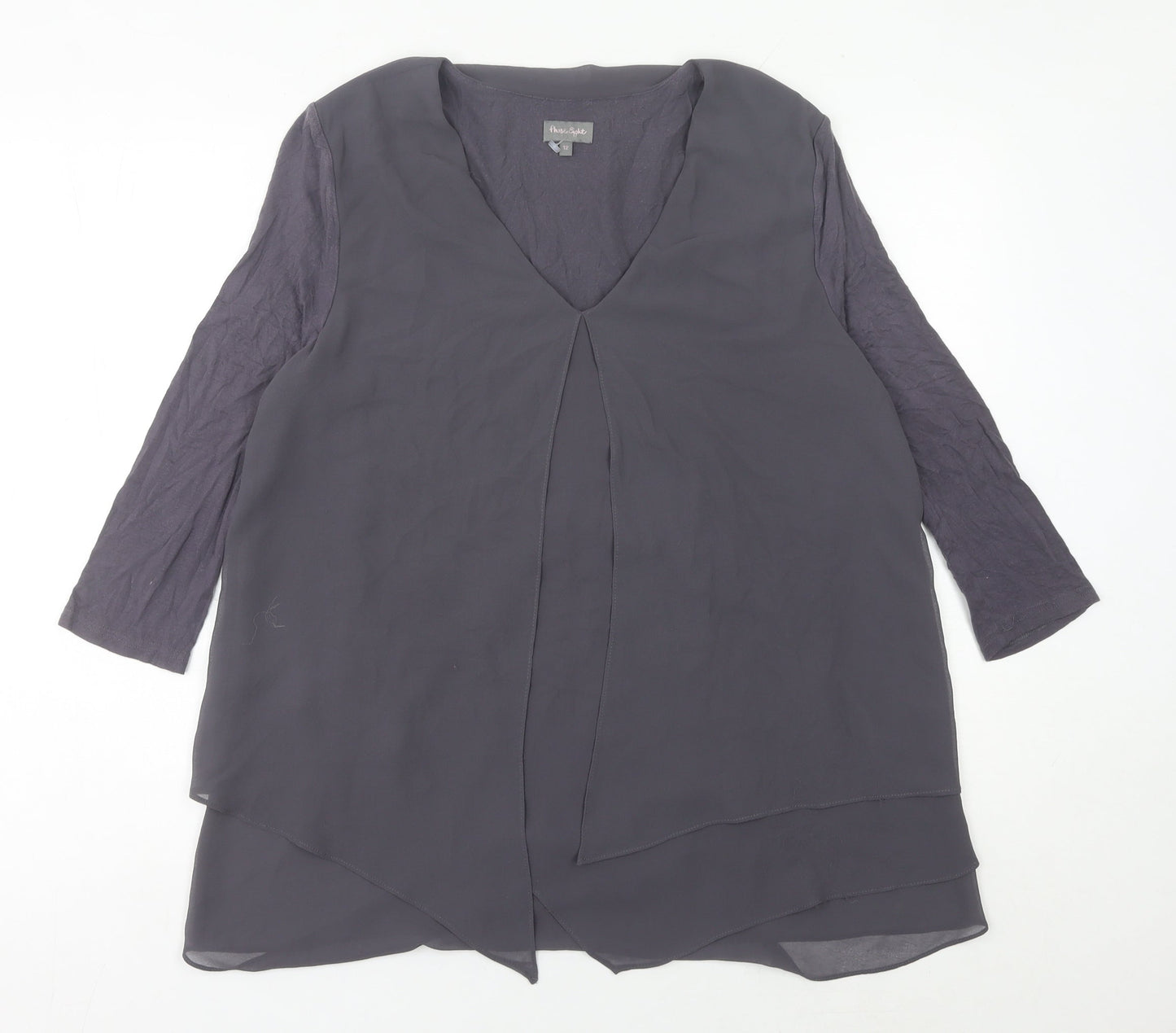 Phase Eight Womens Grey Size 12 Tunic Blouse V-Neck 3/4 Sleeve