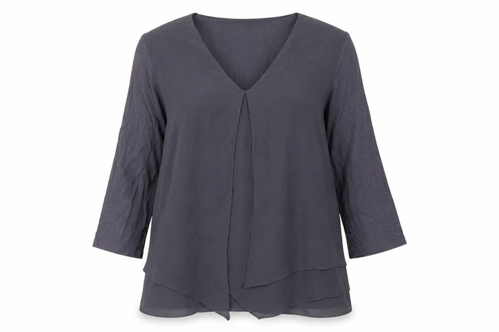 Phase Eight Womens Grey Size 12 Tunic Blouse V-Neck 3/4 Sleeve