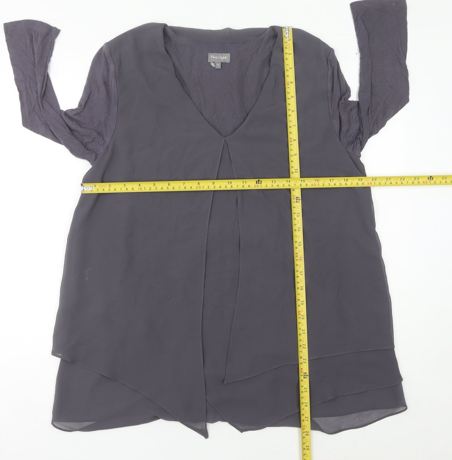 Phase Eight Womens Grey Size 12 Tunic Blouse V-Neck 3/4 Sleeve