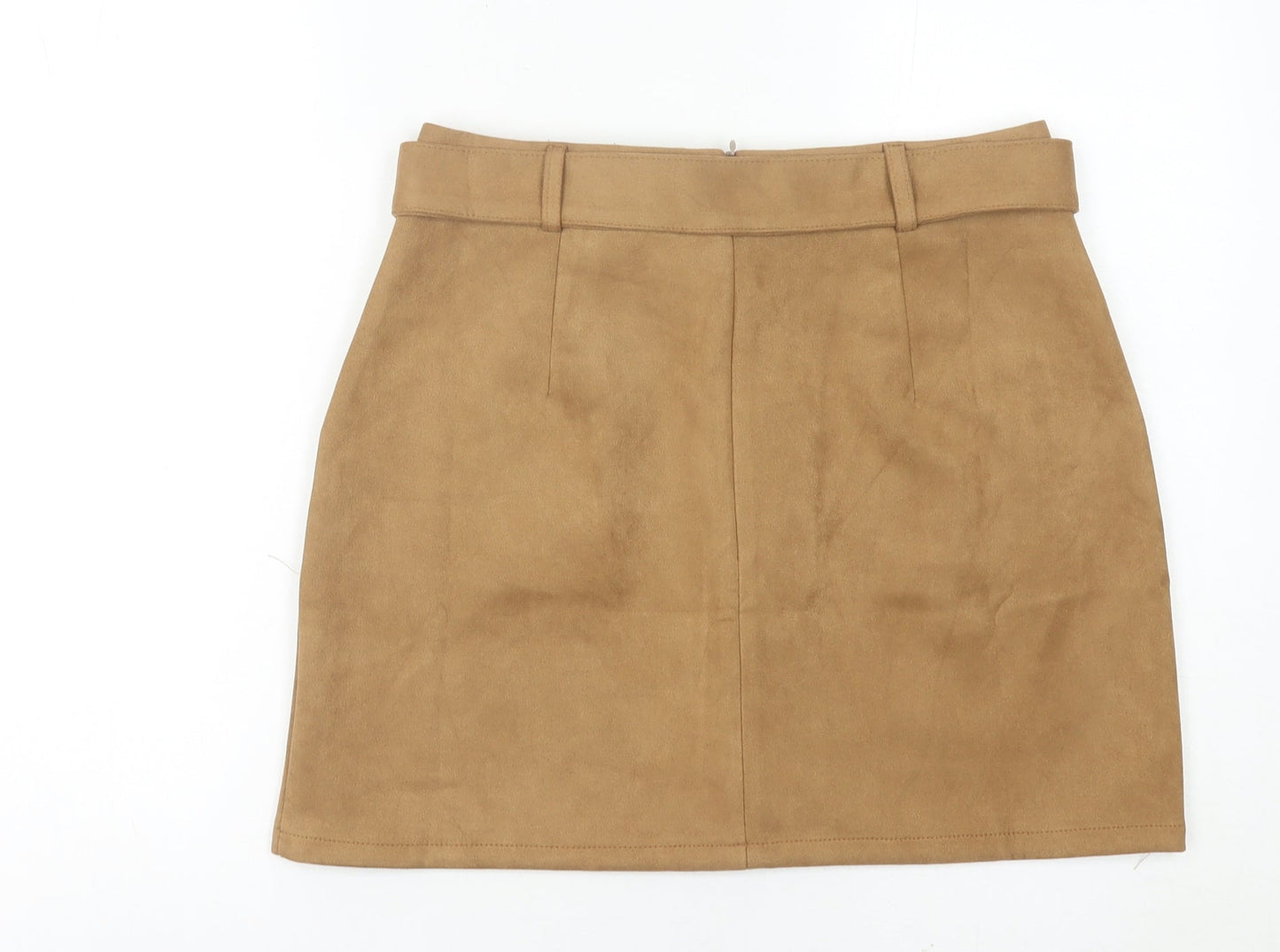 QED London Women Brown Short Skirt L High Waist Pencil Style